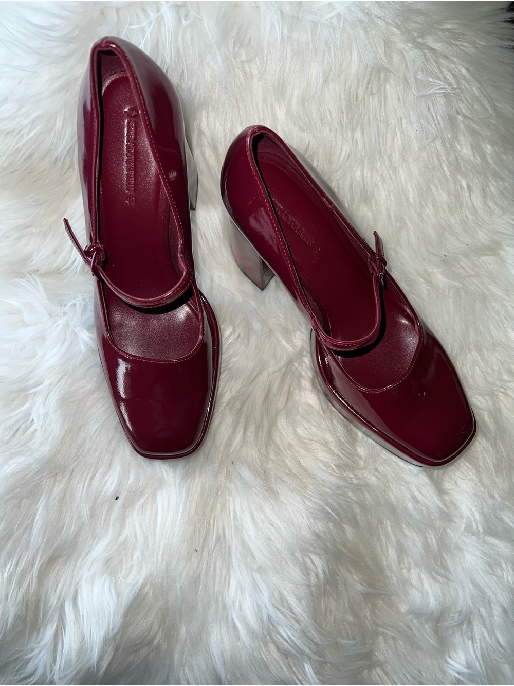 stradivarius Patent Mary Jane Block Heels - Wine